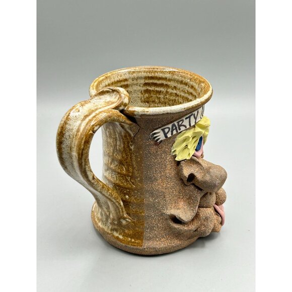 Vintage Ugly Face Mug "Party Animal" Handcrafted Art Pottery Mug Coffee Mug - Picture 4 of 12